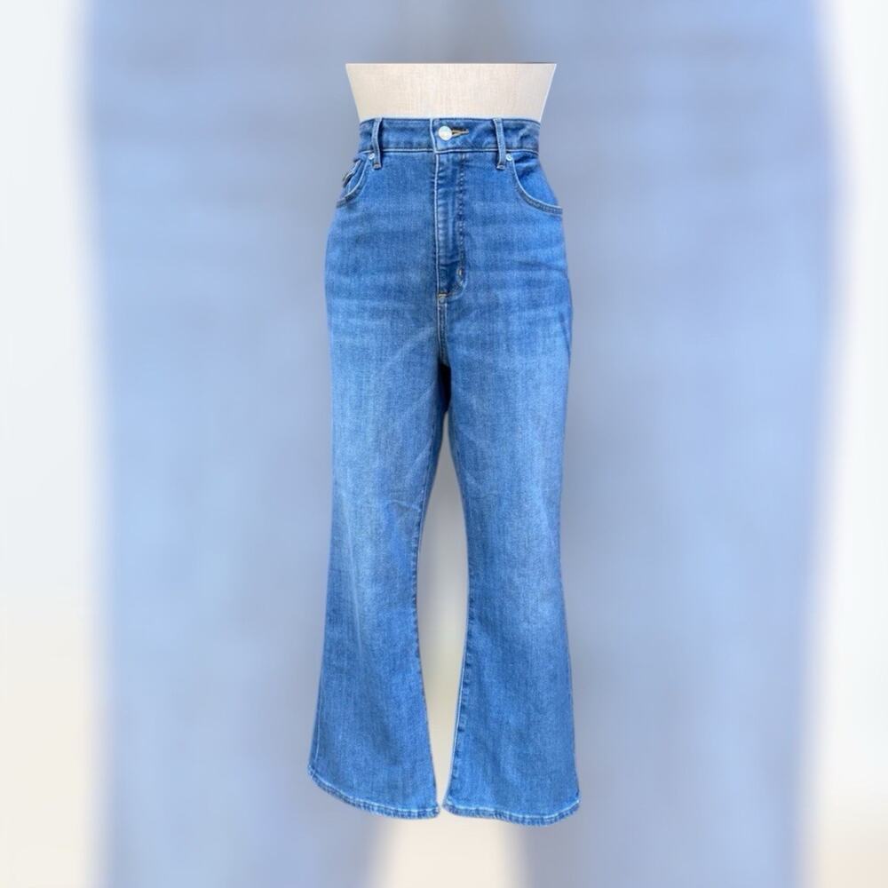 LOFT Curvy Fit Kick Crop Jeans Size 4 Medium Wash Frayed Hem Stretch - Picture 5 of 5